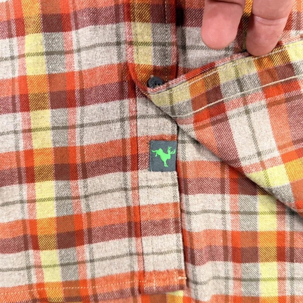 Stio Shirt Mens XL Orange Plaid Flannel Button Up Long Sleeve Outdoor Casual